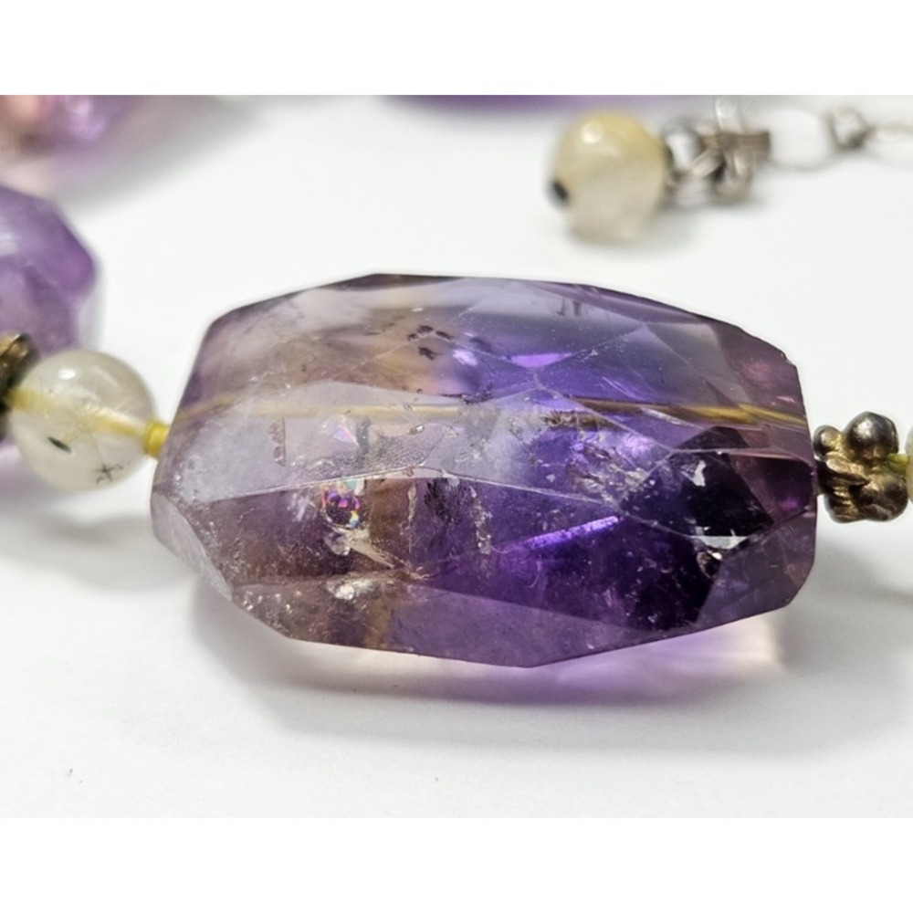 Natural Faceted Ametrine Amethyst Citrine Necklace Sterling Silver Statement 24" - Picture 13 of 17